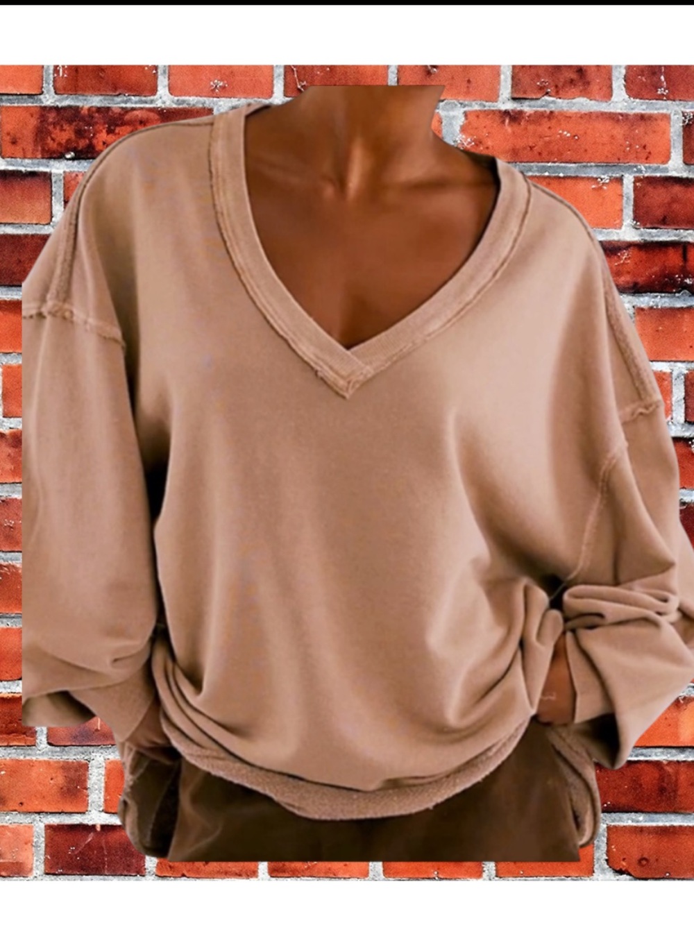 FREE PEOPLE VENICE LONG SLEEVE V NECK PULLOVER SOFT PEACH M L XL